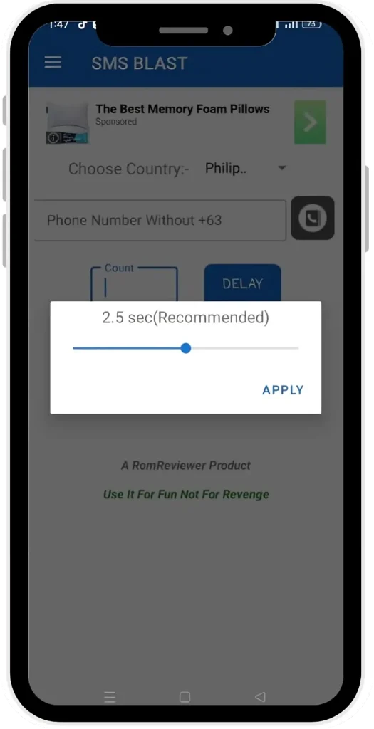 Bombitup sms prank setting